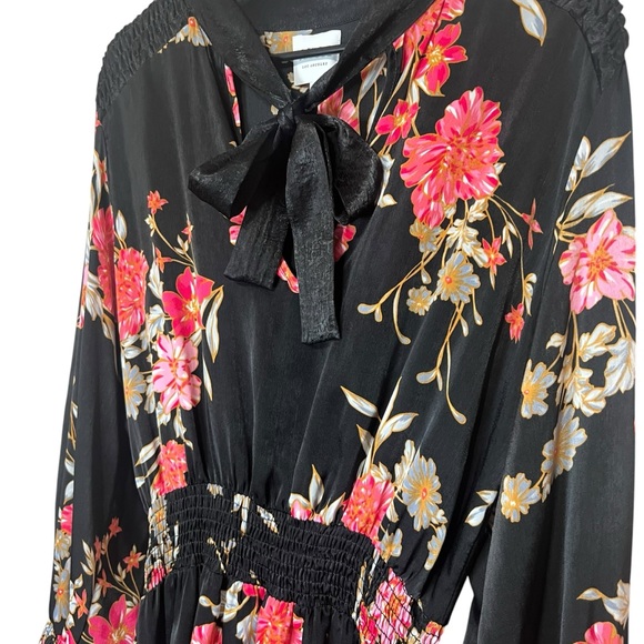 Misa Los Angeles Iyana Tie-Neck Smocked Waist Mini Dress Black Floral Size Large - Picture 6 of 10